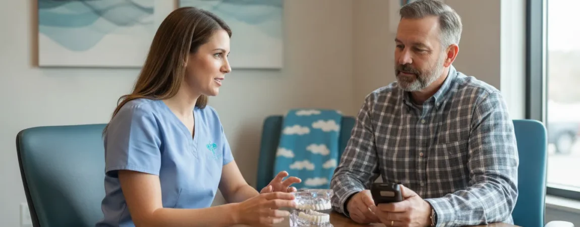 Dental sleep specialist consulting with a commercial driver
