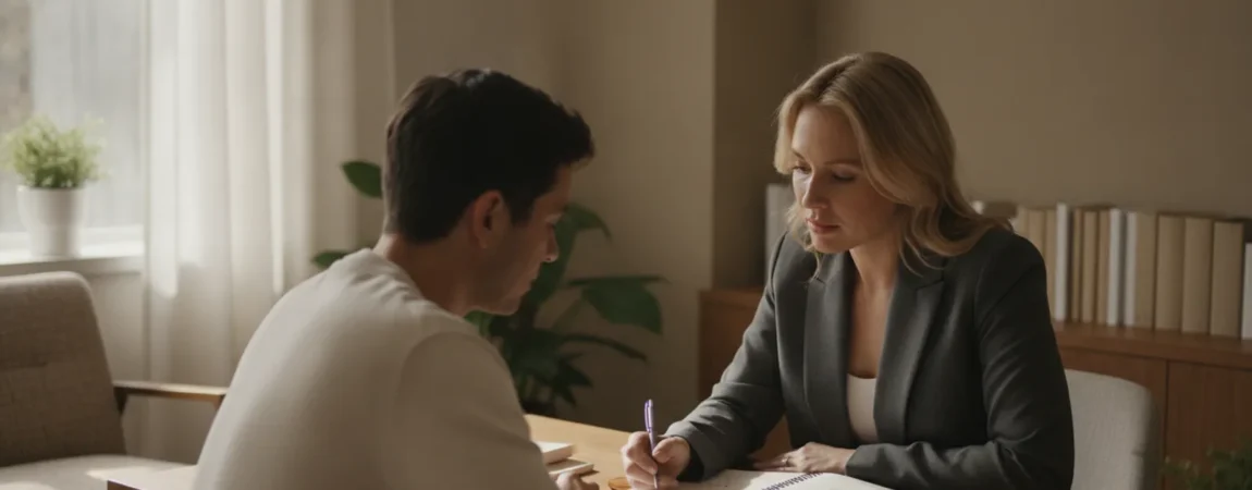 Patient discussing sleep concerns with a clinician in a quiet consultation room