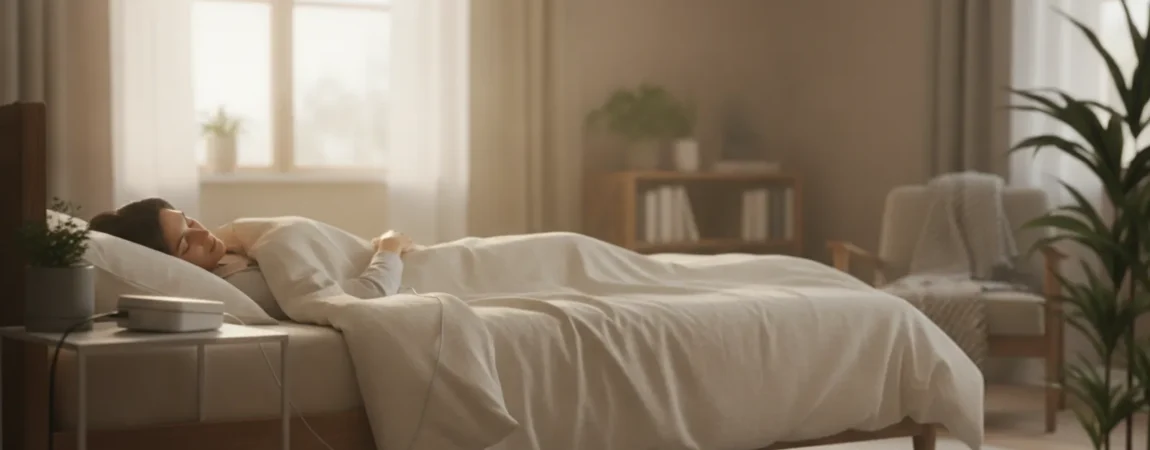 Adult sleeping peacefully during an overnight sleep study